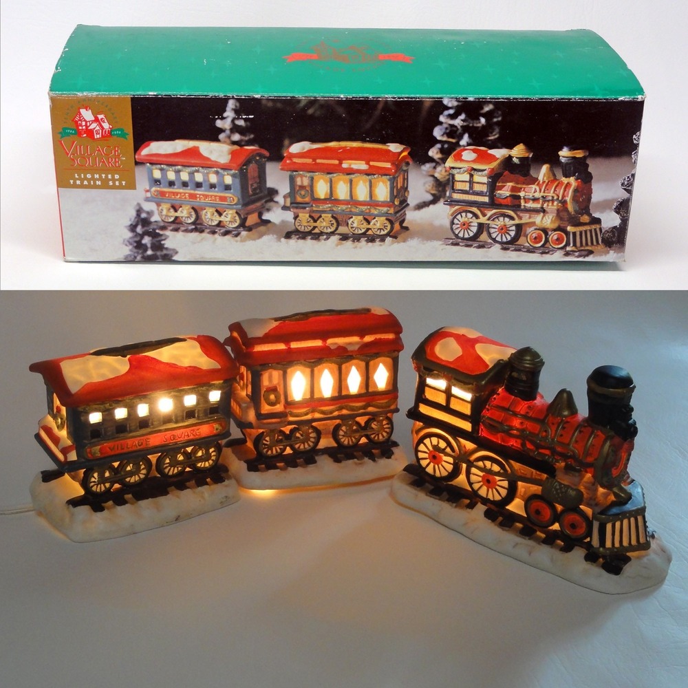 VTG Village Square Lighted Train Set Christmas 10th Anniversary Mervyn's 1996